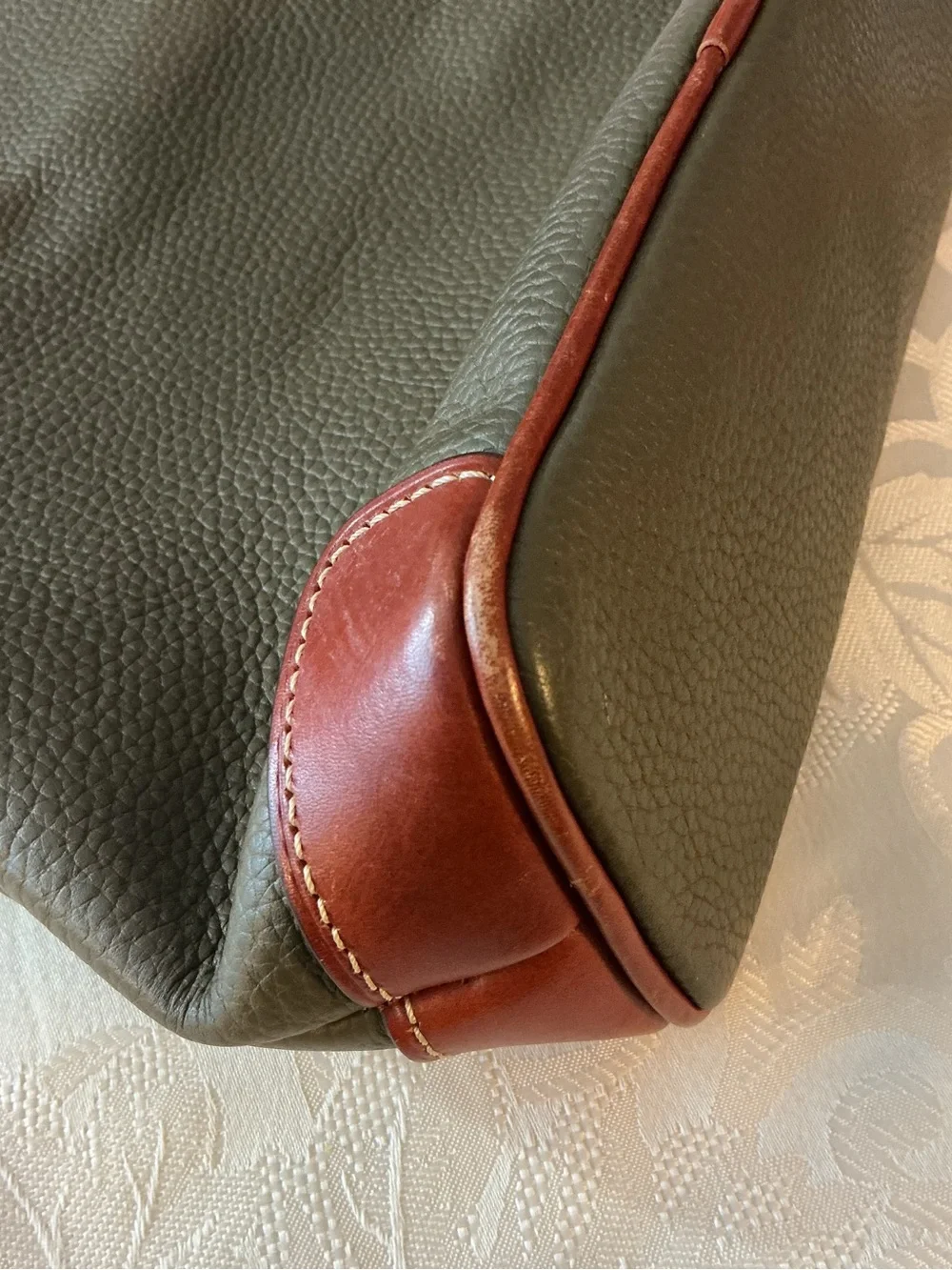 Dooney & Burke Olive Green Pebbled Leather Tassel Crossbody/Shoulder Bag